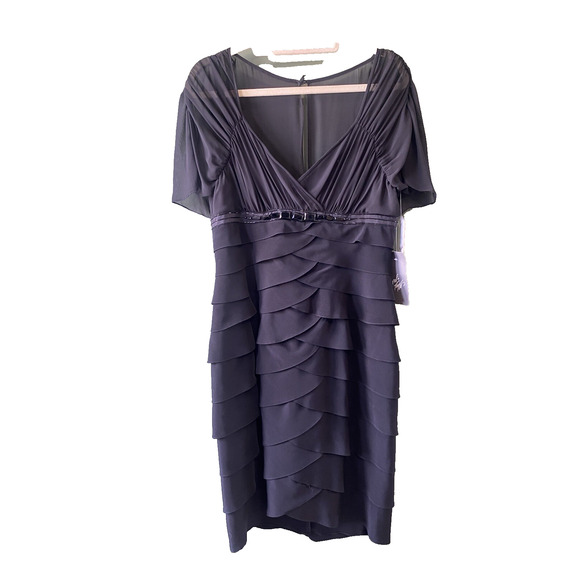 Adrianna Papell Dress Womens Size 12 Formal Evening Gown Black Tiered Stretchy - Picture 1 of 15